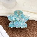 Elegant floral acetate hair claw clip featuring blue white marble texture for women - 8.8cm / Floral Blue