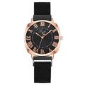 Orologio da donna al quarzo con cinturino a maglia nera e numeri romani oro rosa - Nero