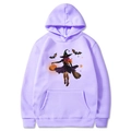 Light purple Halloween hoodie with witch and pumpkin prints featuring long sleeves and hood - Lavender