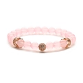 Rose gold crown bracelet with pink crystal beads and micro-pave zircon charm on white background - Pink Chalcedony