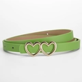 Cintura verde in pelle per bambini con elegante fibbia dorata a doppio cuore d'oro - Verde