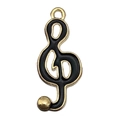 Golden music treble clef enamel charm with black finish for DIY jewelry making - Large Black Musical Note