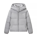 Women's stylish grey hooded puffer jacket with a minimalist matte finish and warm padding - S / Light Gray