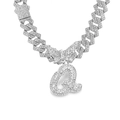 Silver iced out Cuban link chain necklace with butterfly and letter Q pendant - Silver Letter Q