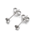 Silberne Edelstahl Ohrstecker Rohlinge mit Schalenfassung und Ohrmuttern für DIY Schmuck - Stahlfarbe 4mm (KLJ604-Z)