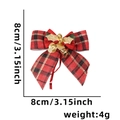 Red plaid Christmas bow with golden bells and berries, measuring 8cm by 8cm size - Black Red + Plaid Gold Leaf