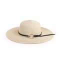 Dettaglio della trama del cappello di paglia beige con cinturino in pelle e fibbia d'oro - M (56-58cm) / Beige
