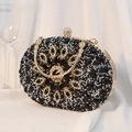 Luxurious black and gold sunflower pattern evening clutch bag with crystal buckle - Oval Egg Shape - Black