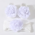 Three-piece baby white floral headband and knit sock set with soft texture details - 3-Piece Set (Headband + Socks) / White