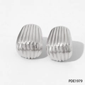 Boucles d'oreilles en acier inoxydable argenté avec motif de spirale texturée - Style Ovale à Nervures Verticales (PDE1979)
