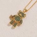 Elegant 14K gold plated necklace featuring a bear pendant with green pavé zircon stones - Green Zirconia