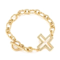 Bracciale a catena dorata con ciondolo a croce di diamanti e chiusura a T toggle - Oro (KB149740-Z)