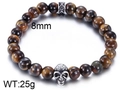 Tiger eye beaded bracelet with 8mm stones and a vintage silver skull charm detail - 8mm Tiger Eye Vintage Skull Style (KB62608-BD)