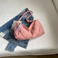 Rosafarbene gesteppte Puffertasche mit Knotengurt und schickem Rautenmuster für Damen - Rosa