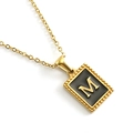 18K gold plated stainless steel necklace with black square letter M pendant - Letter M (Includes Chain)