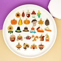 Detailed collection of 24 colorful enamel Thanksgiving charms on a white display plate - Mixed 27 Styles (1pc each)