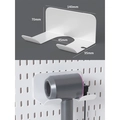 White metal hairdryer holder for pegboard storage with plug slot and matte finish - Hair Dryer Holder - White