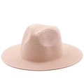 Top-down view of a classic pink woven fedora sun hat with fine straw texture detail - Dusky Pink