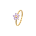 Elegant gold-tone ring featuring a delicate purple five-petal flower gemstone design - Gold - Purple Zirconia / US 6
