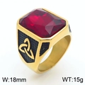 Vintage gold stainless steel ring featuring a large red rectangular gemstone and Trinity knots - Style C Gold Red (KR109907-TGX)