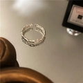 Silver open ring with irregular texture and adjustable band shown on reflective surface - Irregular Texture Silver Opening Style(JZ0242)