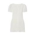 Detailed back view of white pleated dress featuring puff sleeves and hidden zipper - S / White