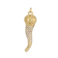 Golden Italian Horn Cornicello pendant with crystal crown detail on white background - 26-Crown Cornicello (Large)