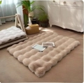 Plush cat mat with scalloped edges in khaki faux fur for pet beds and cozy furniture - Khaki