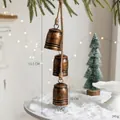 Vintage bronze Christmas hanging bells with jute rope for rustic festive decoration - Vertical Pattern Vintage Medium Bell [3-Bell Style]