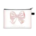 Trousse à maquillage blanche minimaliste avec nœud rose et fermeture pour voyage - 02-Blanc Rose Grand Nœud