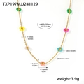 Detail van kleurrijke glazen bloemkralen op een gouden roestvrijstalen ketting - Bloemen Ketting (TXP197)