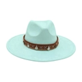 Chapeau jazz en feutre bleu menthe à bord large avec ruban tressé et pièces argent - Taille unique / Vert émeraude