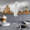 White electric milk frother set with three whisk attachments and charging stand - R4 Three Head with Stand / White