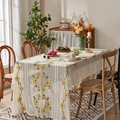 Nappe rectangulaire en dentelle beige avec broderie florale jaune pour décor rustique - 140*140cm / Fleur Jaune de Noël