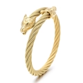 Men's gold-plated stainless steel cable bracelet with dual wolf head relief ends - Wolf Head / Gold