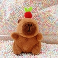 Brown Capybara plush keychain with red fruit decor in a colorful bubble ball background - Dark Brown Apple + Bead Chain
