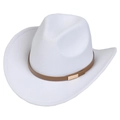 Detail of white felt cowboy hat featuring a brown leather strap and gold buckle accent - M (56-58cm) / 165 Series-Rectangular Metal Buckle / White
