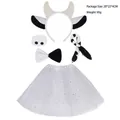 5-piece cow costume set with ears headband, nose, bowtie, tail and sequin tutu skirt - Black and White Cow 5-Piece Set (Adult Skirt)