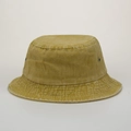 Detailed close-up of mustard yellow washed cotton bucket hat with reinforced stitching - M (56-58cm) / Yellow