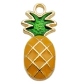 Golden pineapple enamel pendant with yellow body and green leaves for DIY jewelry making - Yellow Fruit Pineapple / 12x25mm