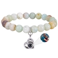 Bracelet perles pierre de carte 8mm avec pendentif coeur projection photo personnalisé - Amazonite