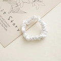 Elegant white satin pleated scrunchie with smooth silk texture and elastic hair band - 6cm Satin White