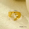 Detailed view of 18K gold plated stainless steel ring dimensions and weight metrics - Fluid Wing Wave