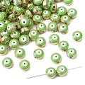 Flat round green evil eye bead with gold plating for DIY jewelry making - 10 Pieces Pack / Gold Edge - Grass Green