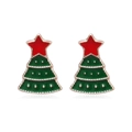 Enameled Christmas tree stud earrings with green tree body and red star in gold finish - Tiered Christmas Tree Enamel