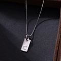 Minimalist S925 silver square pendant necklace with letter C engraving on box chain - Letter C / Silver