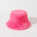 Close-up of soft rose pink faux fur texture on a warm winter bucket hat for women - Deep Pink