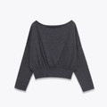 Pull en maille gris anthracite pour femme avec col bateau et ourlet côtelé à la taille - S / gris foncé