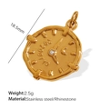 18K gold plated stainless steel clock pendant with rhinestone inlay for DIY necklaces - Gold Clock Pendant