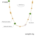 Détails du collier en acier titane doré avec perles vertes et pendentif en pierre naturelle - Collier Pendentif en Pierre Naturelle-40+5cm